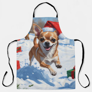 Delantal Chihuahua corriendo en la nieve con sombrero de Na