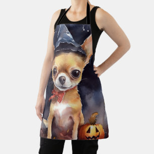 Delantal Chihuahua de Halloween con calabazas espeluznante
