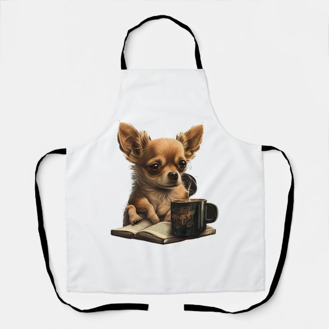 Delantal Chihuahua libro de lectura de té para café (Anverso)