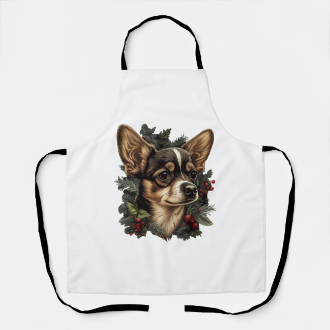 Delantal Chihuahua Merry Christmas Xmas Tree Cute Dog (Anverso)