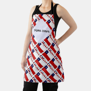 Delantal Chile y bandera chilena cubierta con tu nombre