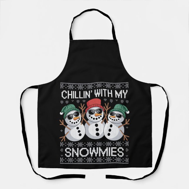 Delantal Chillin Con Mis Snowmies Navidades graciosos (Anverso)