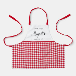 Delantal Chimenea roja gingham cocina personalizada para ni