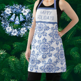 Delantal Chinoiserie Blue White Snowflakes Personalizado