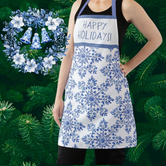 Delantal Chinoiserie Blue White Snowflakes Personalizado (Classic blue and white snowflakes. Personalize for someone special (maybe yourself?))
