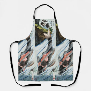 Delantal Chinoiserie Carpa Koi Cascada Arte Japonés
