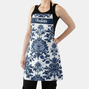 Delantal Chinoiserie Chic Patrón de Ornamento de Flor Azul