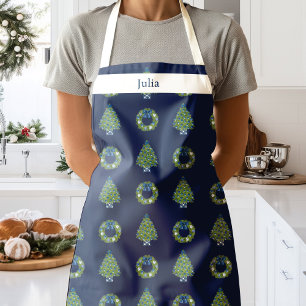 Delantal Chinoiserie Navidad Azul Marino