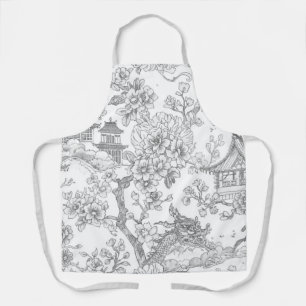 Delantal Chinoiserie Toile Dragón Flor de Cerezo Ornamental