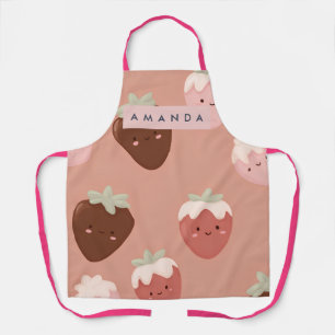Delantal Chocolate Personalizado con Patrón de Fresa Kawaii