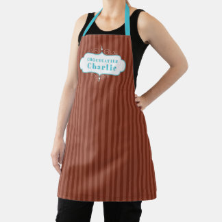 Delantal Chocolate verde azulado de rayas marrones
