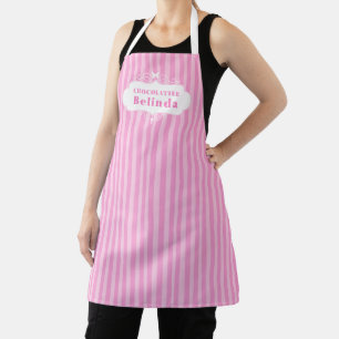 Delantal chocolatina de rayas rosas dulces o panadería de p
