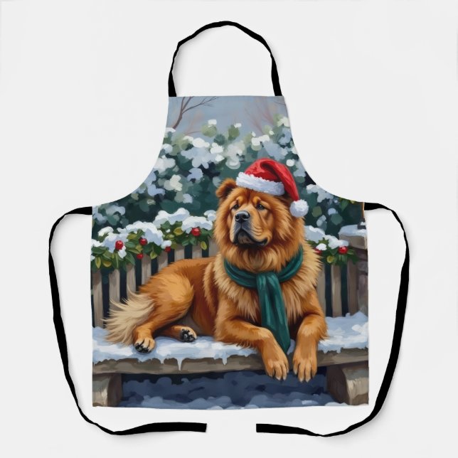Delantal Chow Chow Dog Serene Winter Garden Christmas Art (Anverso)