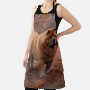 Delantal Chow Chow en otoño inspira caída de hojas