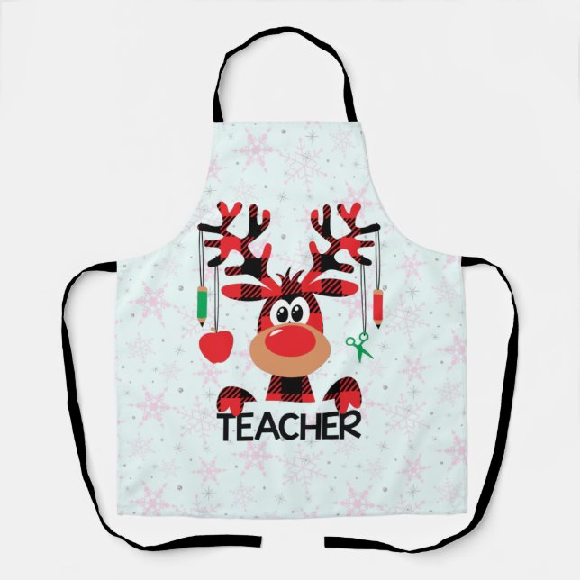 Delantal Christmas Buffalo Plaid Teacher (Anverso)