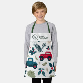 Delantal Christmas Cars Design | Custom Name Kids Apron
