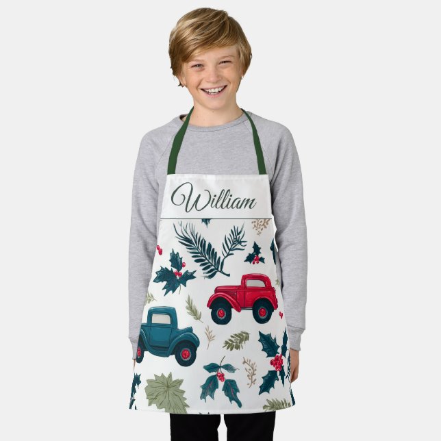 Delantal Christmas Cars Design | Custom Name Kids Apron (Gastado)