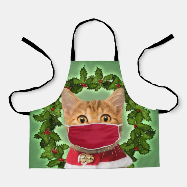 Delantal Christmas Cat with coronavirus mask (Anverso)