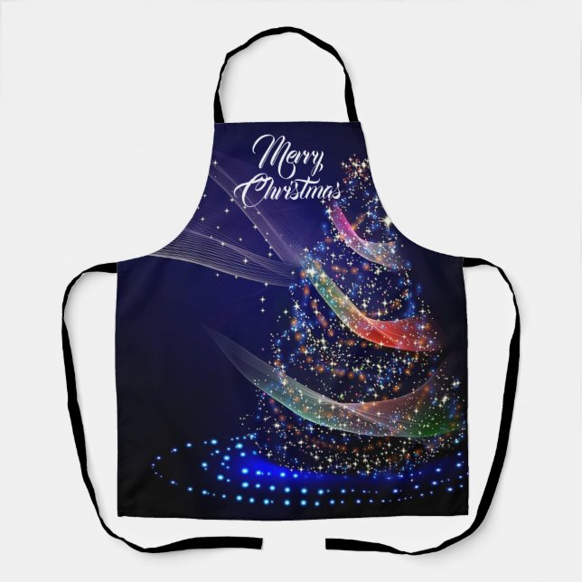 Delantal Christmas Celebration Colorful Tree Navy Blue (Anverso)