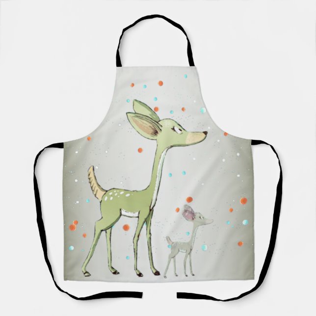 Delantal Christmas Celebration Green Deers Holidays Cute (Anverso)