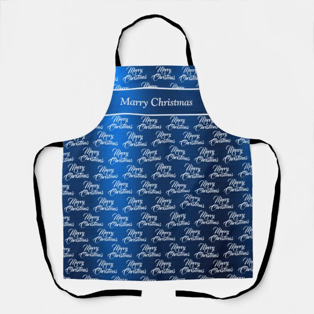 Delantal Christmas Celebration White Snowflakes Navy Blue (Anverso)