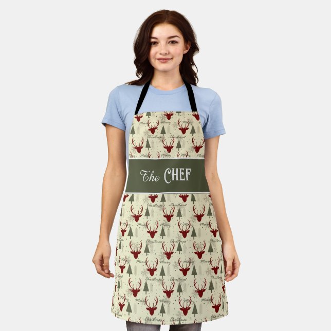Delantal Christmas Cheer Apron with Deer and Trees (Gastado)