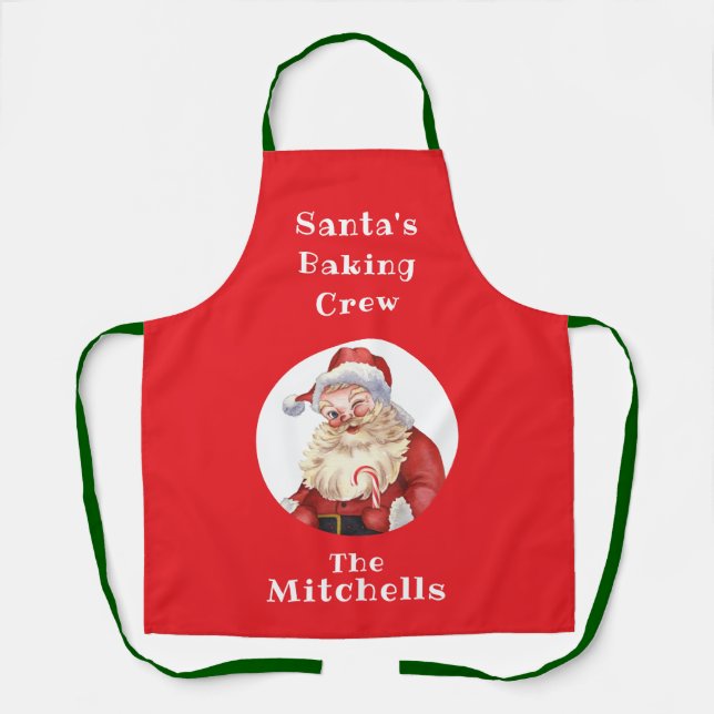 Delantal Christmas Cookie Retro Santa's Baking Crew Unisex (Anverso)