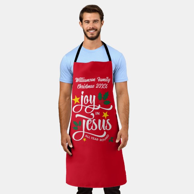 Delantal Christmas Family JOY IN JESUS Custom Christian  (Gastado)
