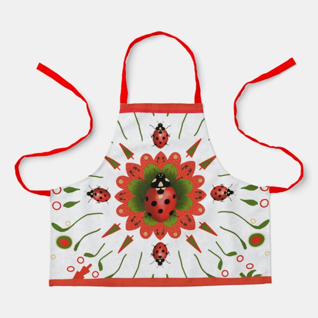 Delantal Christmas Ladybug Red White Kids Green Kitchen (Anverso)