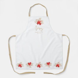 Delantal Christmas MRS Holly Branches Poinsettias Bouquet