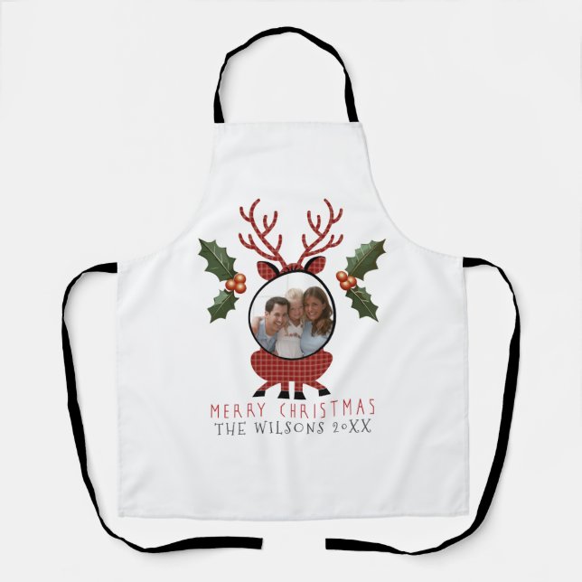 Delantal Christmas Plaid Reindeer with Personalized Photo (Anverso)