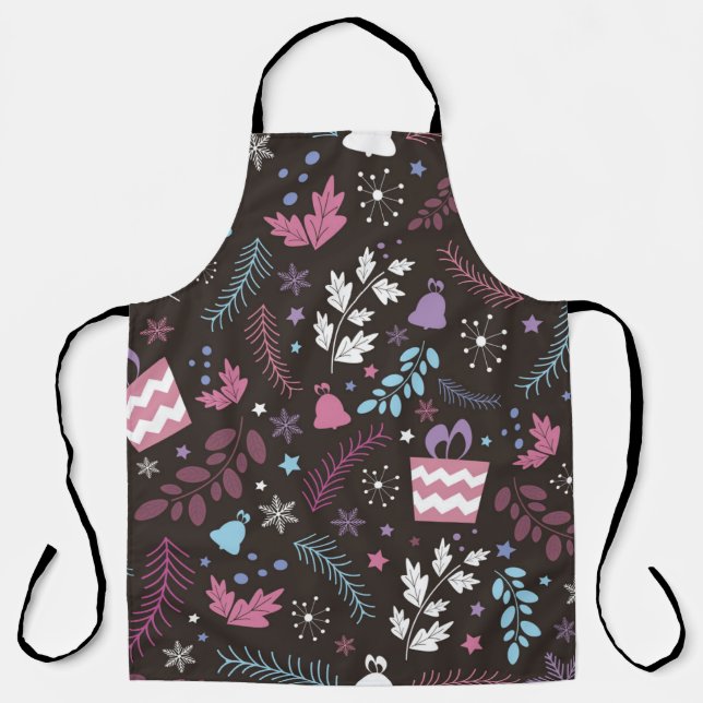 Delantal Christmas seamless pattern with tree,  snow,  gift (Anverso)