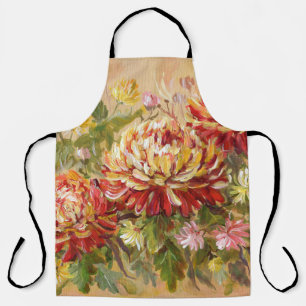 Delantal Chrysanthemum Meadow: Pintura de mano acrílica.