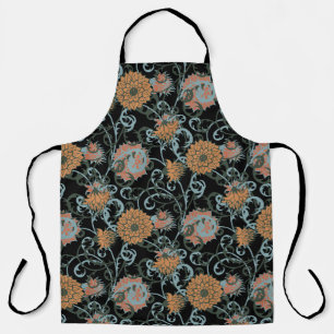 Delantal Chrysanthemums Fondo negro, Vintage floral.