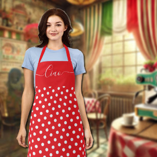 Delantal Ciao: polka blanca roja