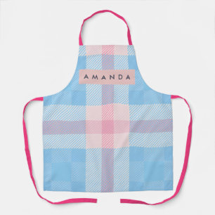 Delantal Cielo Azul y Rosa Pastel Personalizado a Cuadros