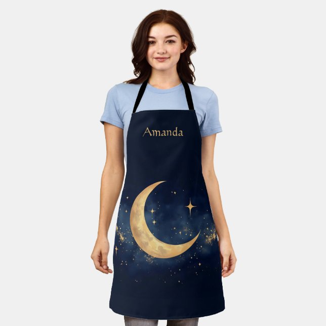 Delantal Cielo Nocturno Personalizado de Luna Creciente y E (Gastado)