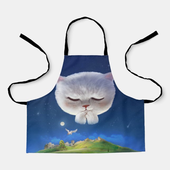 Delantal Cielo nocturno soñado con gato (Anverso)
