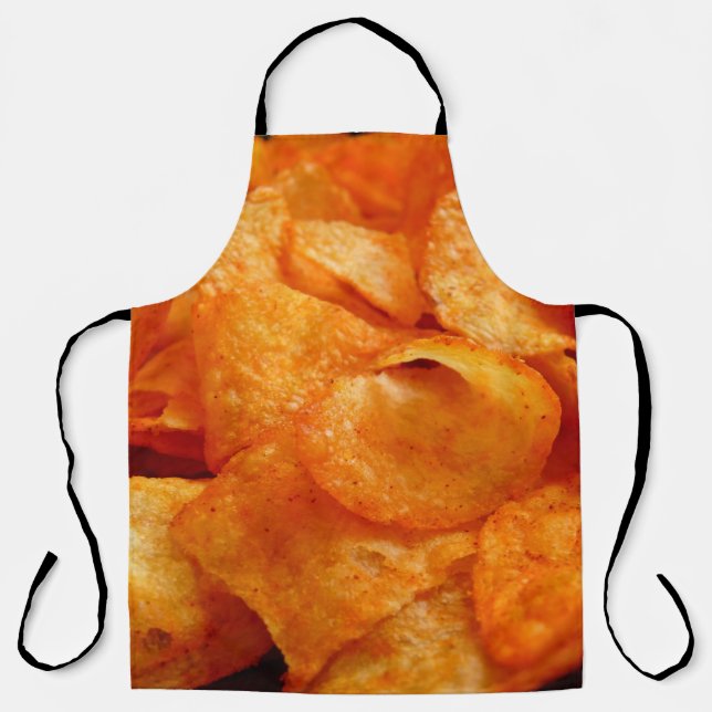 Delantal Cierre de jugosas, crujientes, chips en un plato n (Anverso)