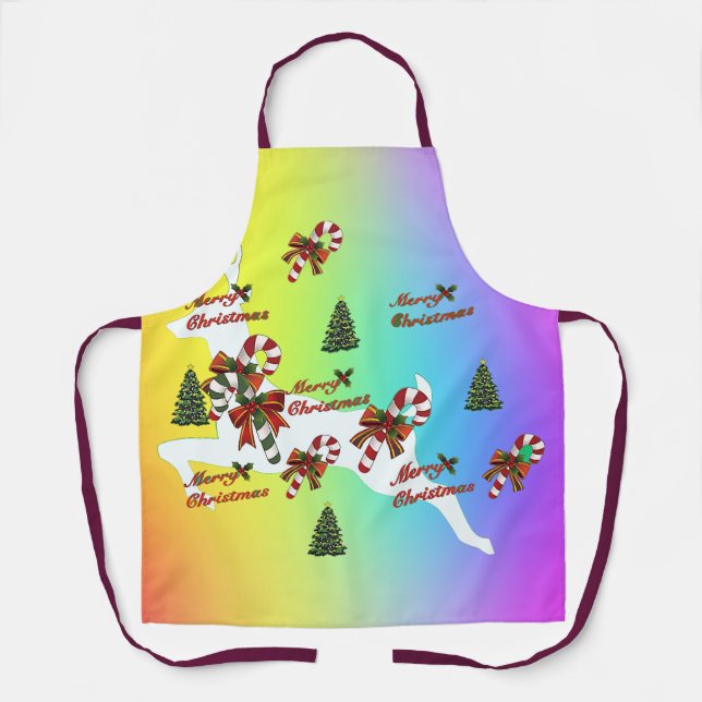 Delantal Ciervo de Navidad Alegre Arcoiris Fiesta  (Anverso)