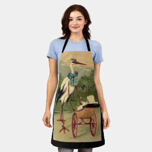 Delantal Cigüeña y Cochecito de Bebé Victoriano Antiguo