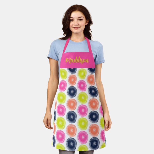 Delantal Círculos Polka Dot Design en amarillo coral rosa (Gastado)