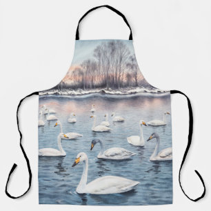 Delantal Cisne blanco mudo en un lago. Cisne de pintura acu