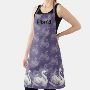 Delantal Cisne de Acuarela con Florales de Lavanda