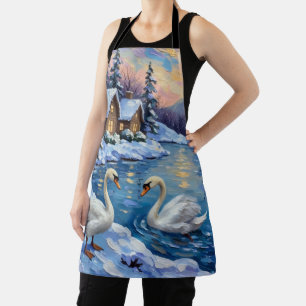 Delantal Cisnes antiguos en una pintura de Navidad de un la
