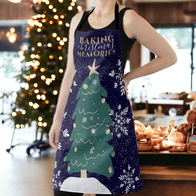 Delantal Cita de árbol de navidad lindo copos de nieve azul (Cute Christmas tree quote snowflakes navy blue Apron)