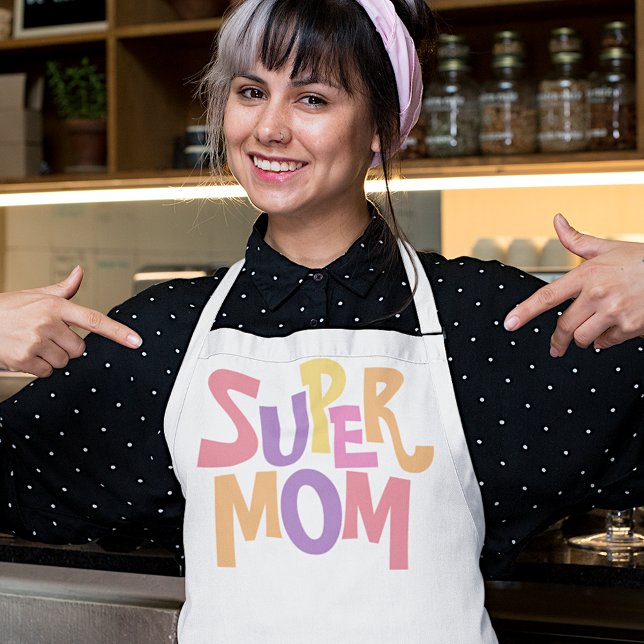 Delantal Cita de arte divertida y colorida Super Mom (Subido por el creador)