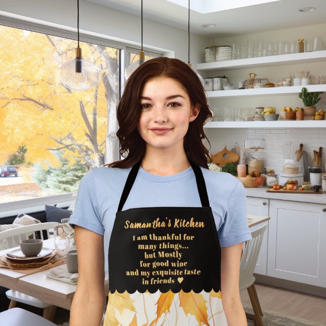 Delantal Cita de follaje de Naranja de cosecha de otoño per (Fall Harvest Orange Foliage Personalized Quote Apron: add name and quote Thankful for wine & friends)