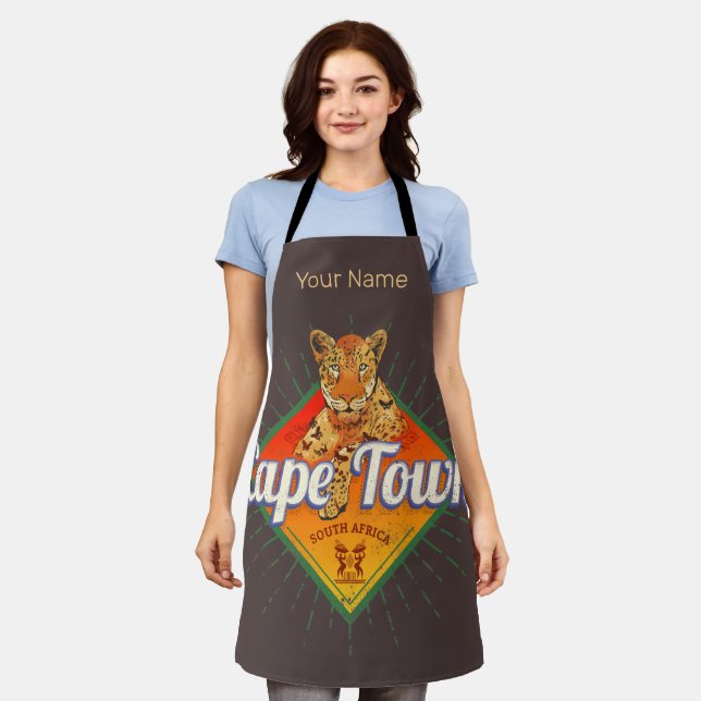 Delantal Ciudad del Cabo Sudáfrica Retro Leopardo Vintage (Gastado)