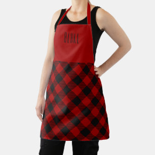 Delantal Clan Chef Buffalo Red Tartan Plaid Name Two